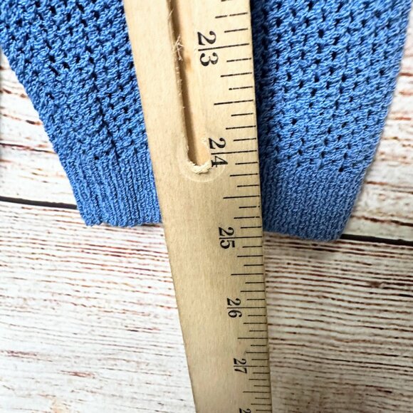 St John Blue Knit Cardigan Sweater Womens Button Front Pockets Size L Made USA - Picture 8 of 10